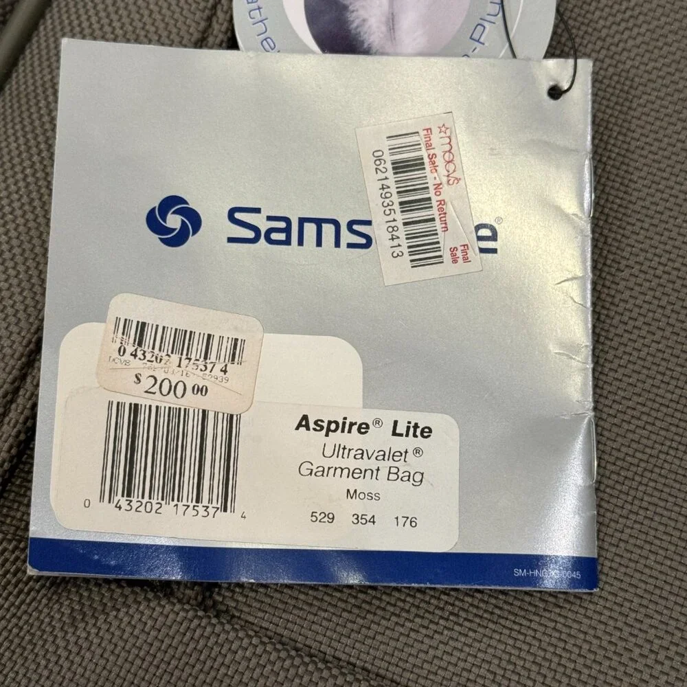 NEW Samsonite Aspire Lite Garment Bag Formal Clothes Suits Dresses Travel GREEN